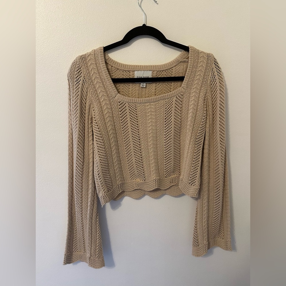 Crochet effect tan sweater! Size small, only worn once.